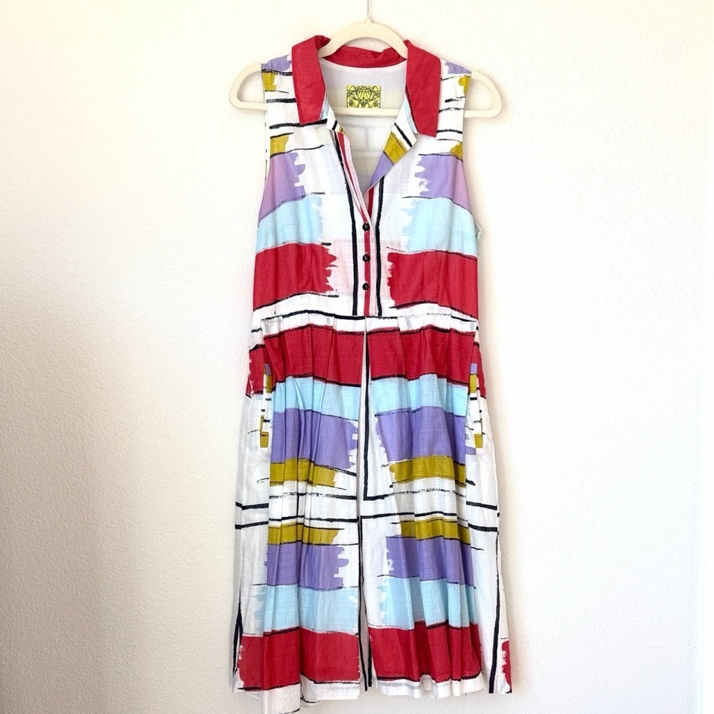 Floreat Anthropologie Midi Dress Colorblock Art A-Line Sleeveless Cotton